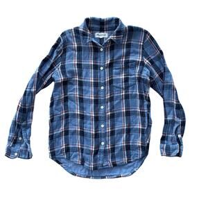 Madewell 100% Cotton Women’s XS Baby Blue Red Flannel Shirt Button Down